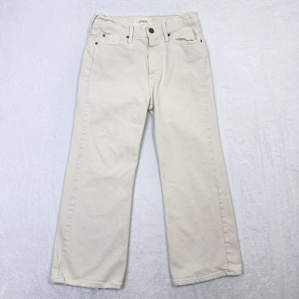 THE GREAT. Women's High-Rise Wide Leg Jeans in Off-White